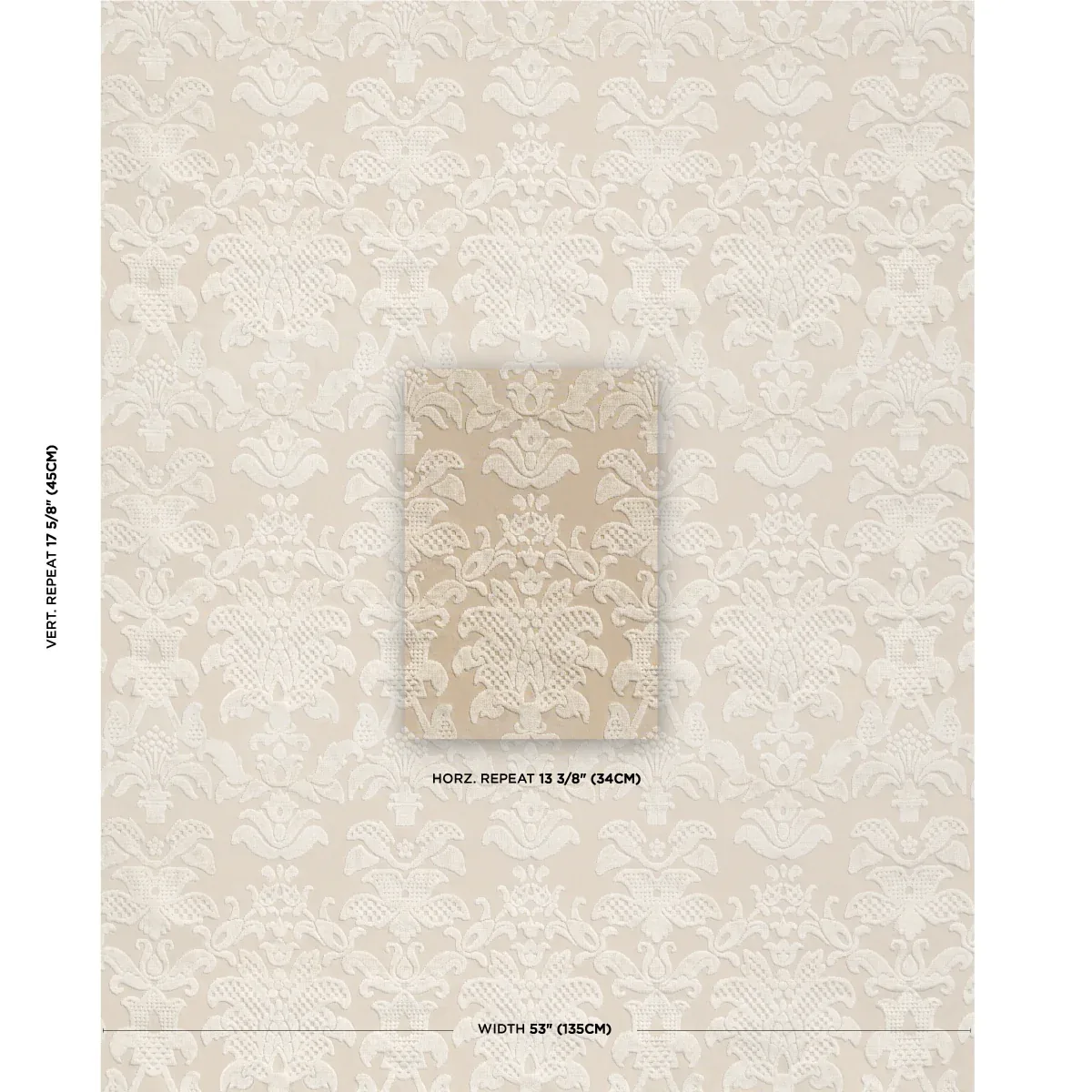 LIMBOURG DAMASK VELVET fabric PEARL color by Schumacher