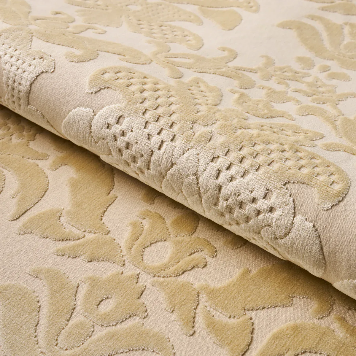 LIMBOURG DAMASK VELVET fabric PEARL color by Schumacher