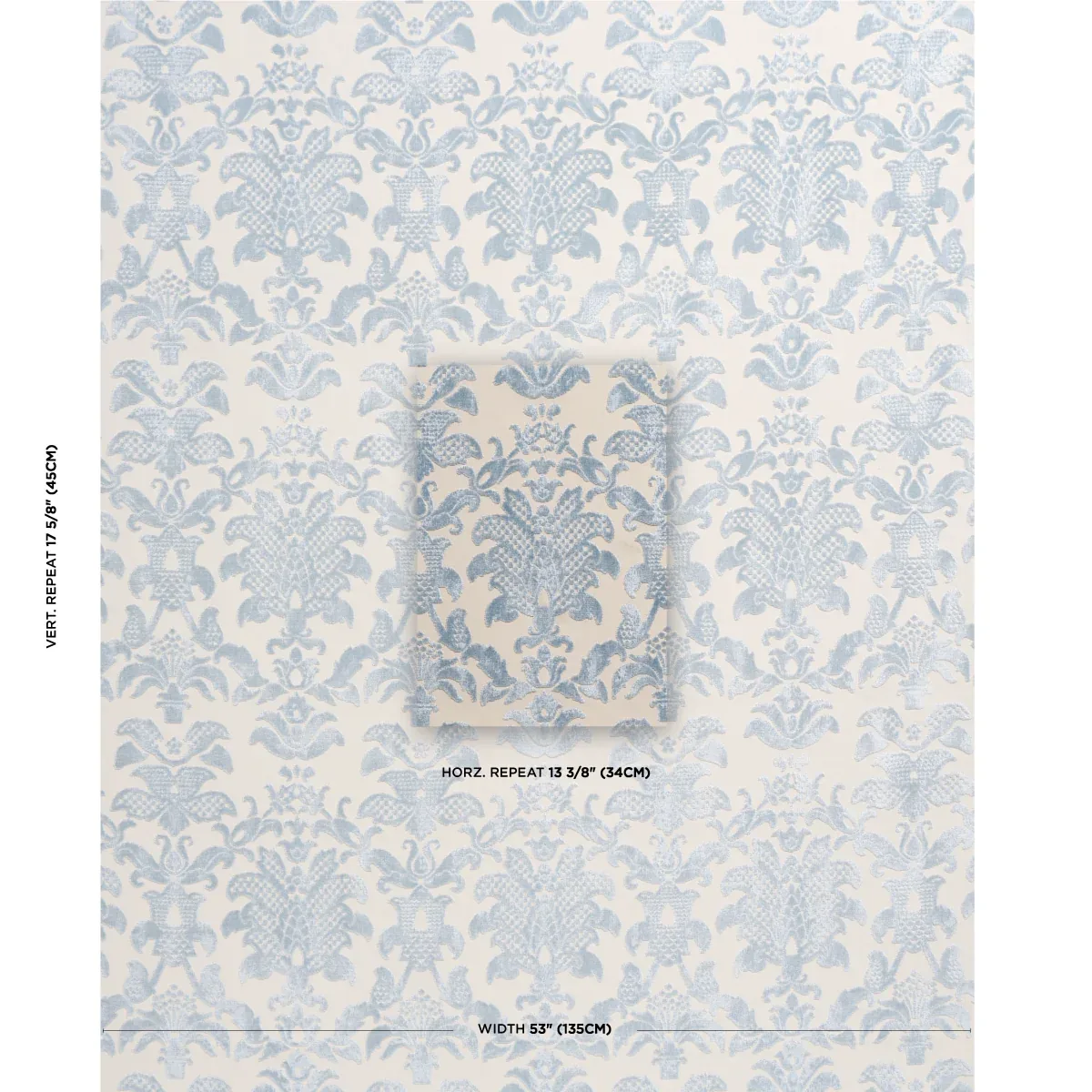 LIMBOURG DAMASK VELVET fabric SKY color by Schumacher