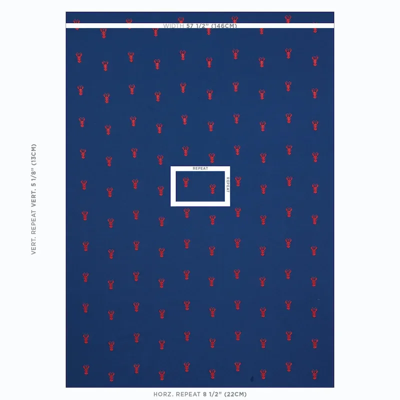 LOBSTER EMBROIDERY Fabric – NAVY | Schumacher | Wallpaper Tw LOBSTER EMBROIDERY fabric NAVY color by Schumacher