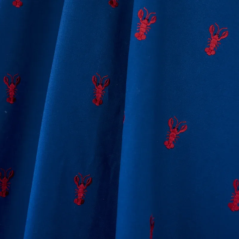 LOBSTER EMBROIDERY Fabric – NAVY | Schumacher | Wallpaper Tw LOBSTER EMBROIDERY fabric NAVY color by Schumacher