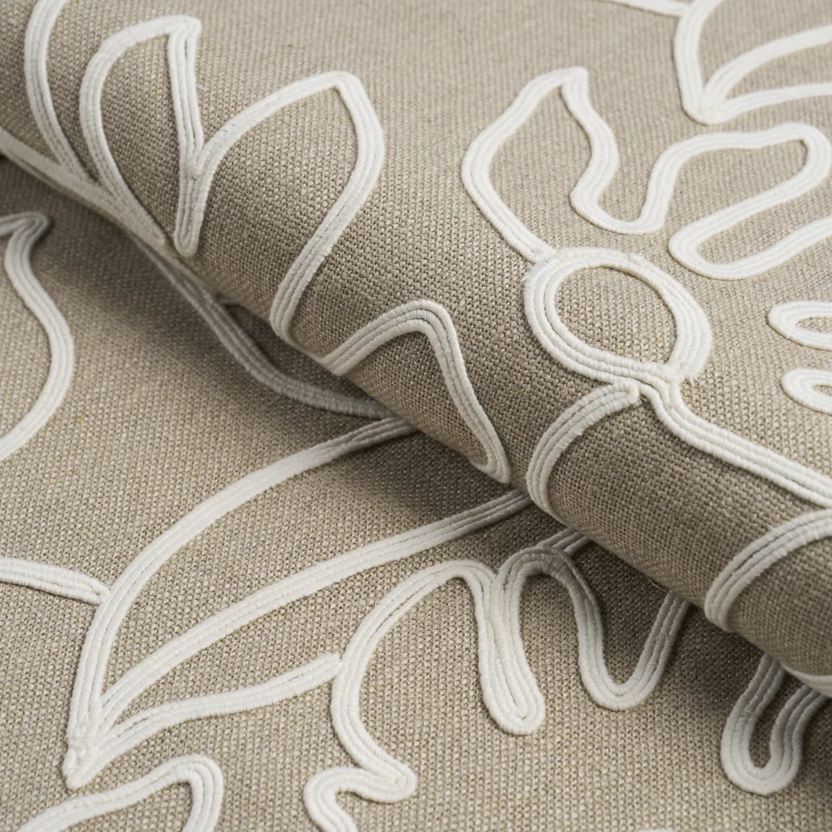 LOLA EMBROIDERY fabric FLAX color by Schumacher