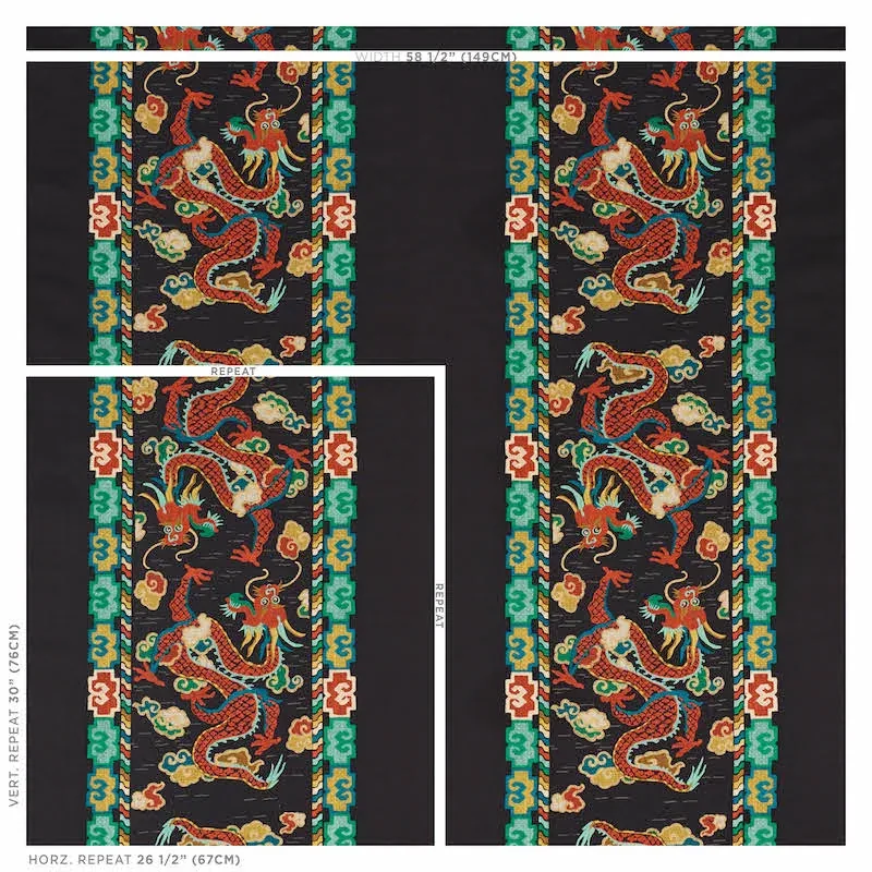 LOTAN DRAGON EMBROIDERY Fabric – BLACK | Schumacher | Wallpa LOTAN DRAGON EMBROIDERY fabric BLACK color by Schumacher