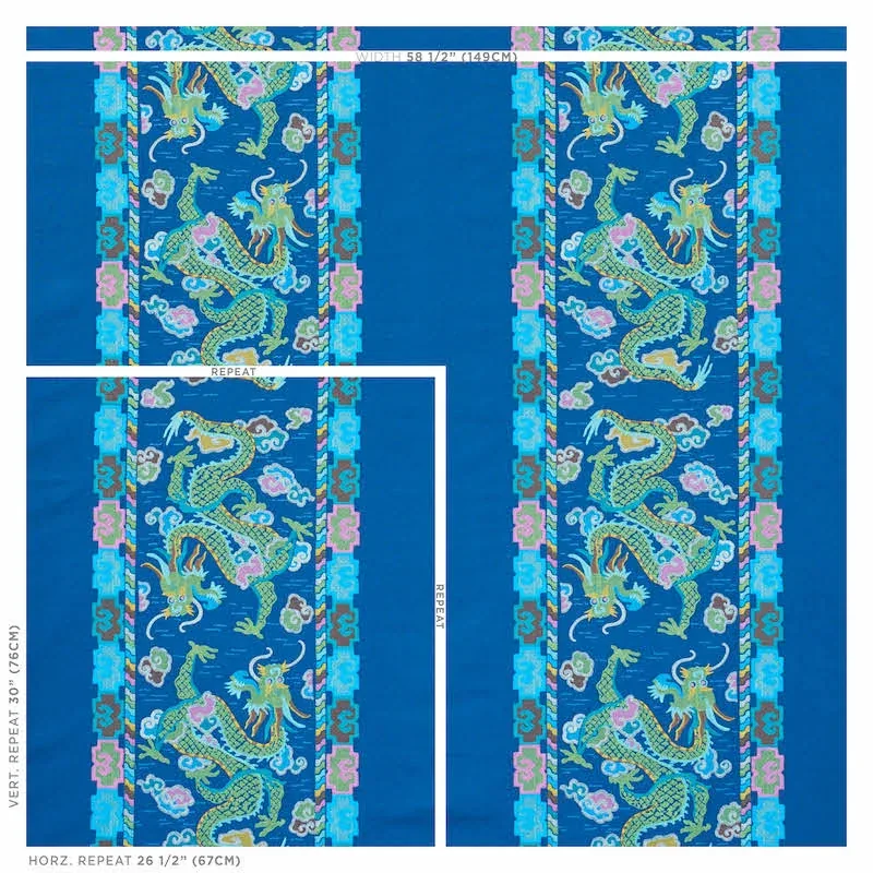 LOTAN DRAGON EMBROIDERY fabric BLUE color by Schumacher