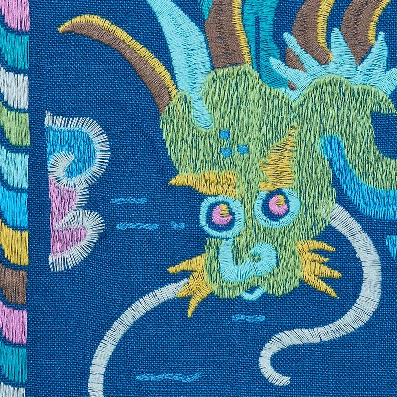 LOTAN DRAGON EMBROIDERY fabric BLUE color by Schumacher