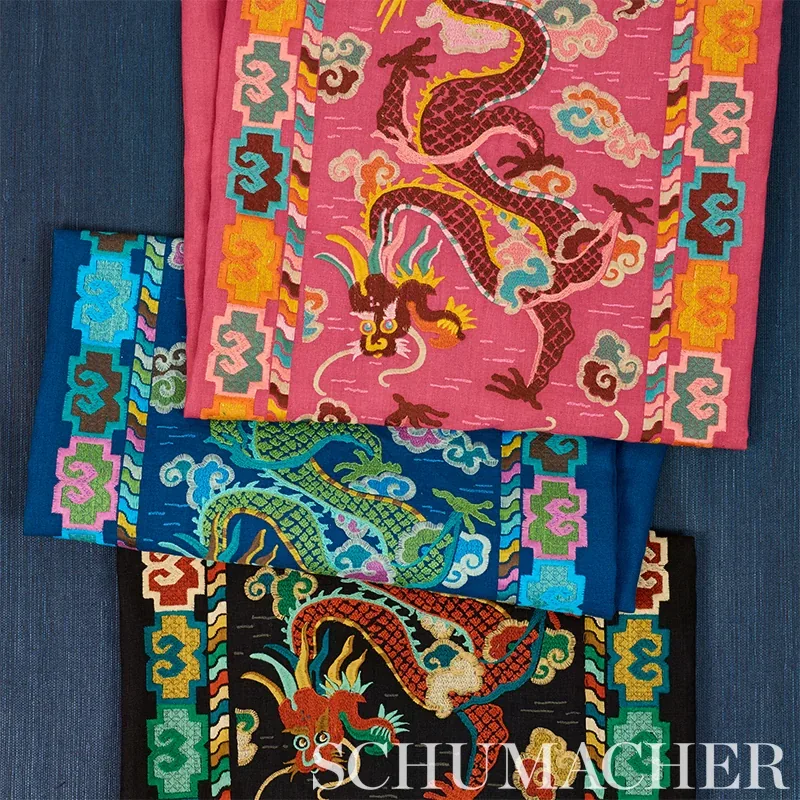 LOTAN DRAGON EMBROIDERY fabric BLUE color by Schumacher