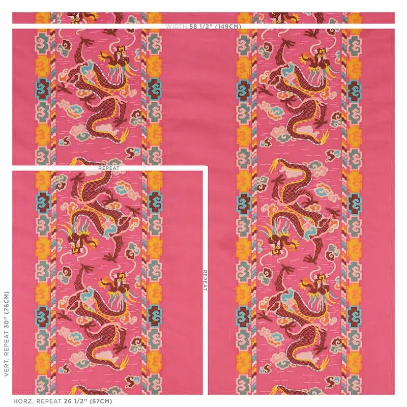 LOTAN DRAGON EMBROIDERY Fabric – PINK | Schumacher | Wallpap LOTAN DRAGON EMBROIDERY fabric PINK color by Schumacher