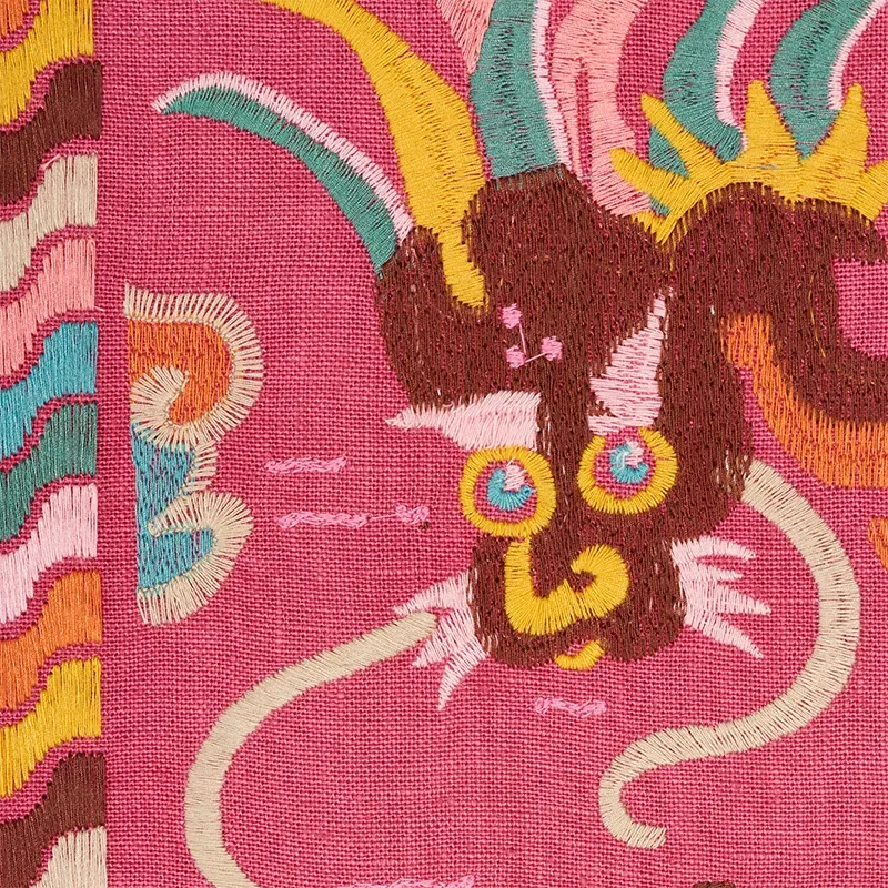 LOTAN DRAGON EMBROIDERY Fabric – PINK | Schumacher | Wallpap LOTAN DRAGON EMBROIDERY fabric PINK color by Schumacher