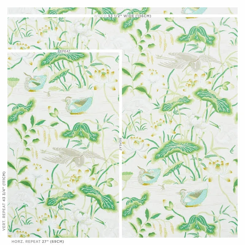 LOTUS GARDEN Fabric – LEAF | Schumacher | Wallpaper Twins LOTUS GARDEN fabric LEAF color by Schumacher