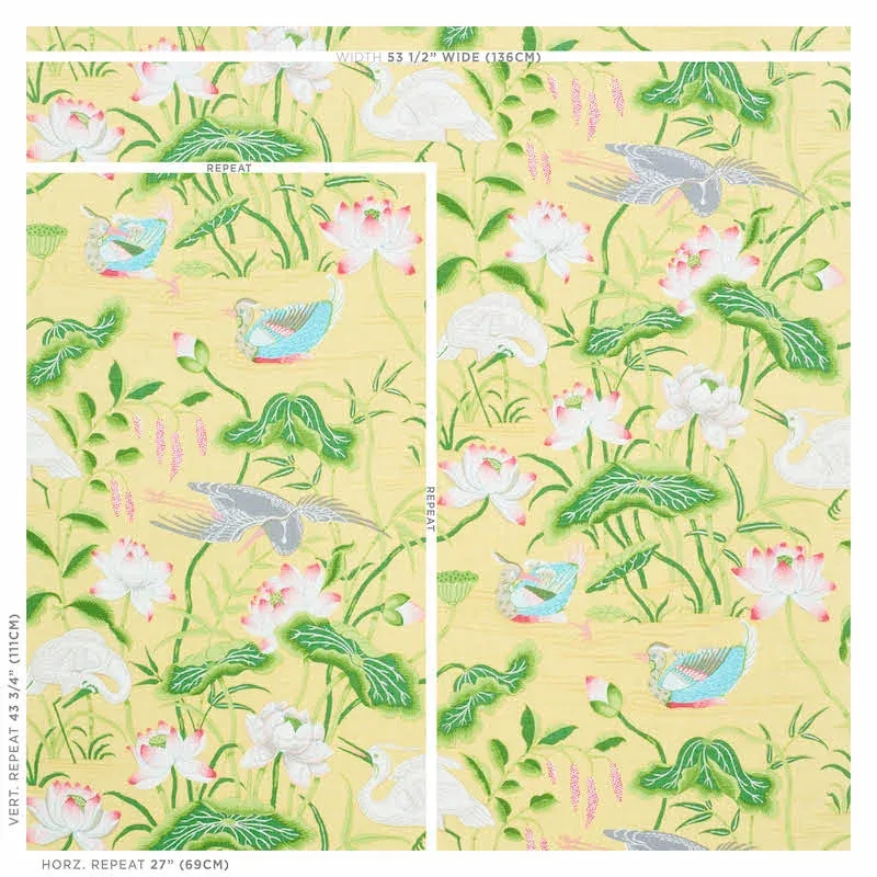 LOTUS GARDEN Fabric – YELLOW | Schumacher | Wallpaper Twins LOTUS GARDEN fabric YELLOW color by Schumacher