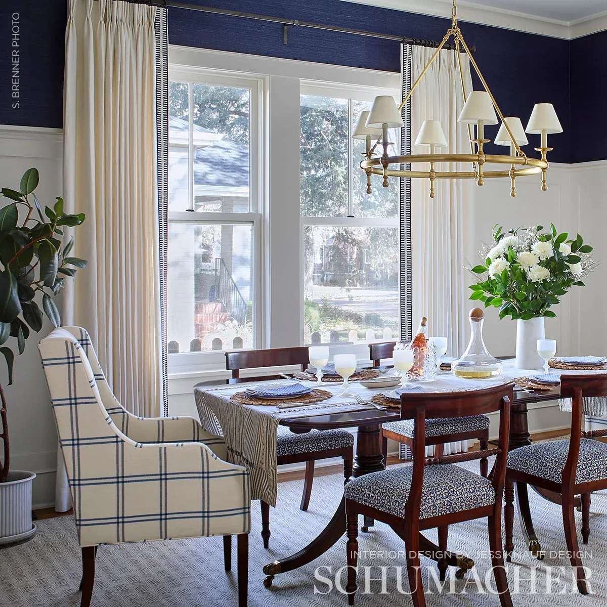LUBERON PLAID Fabric – INDIGO | Schumacher | Wallpaper Twins LUBERON PLAID fabric INDIGO color by Schumacher