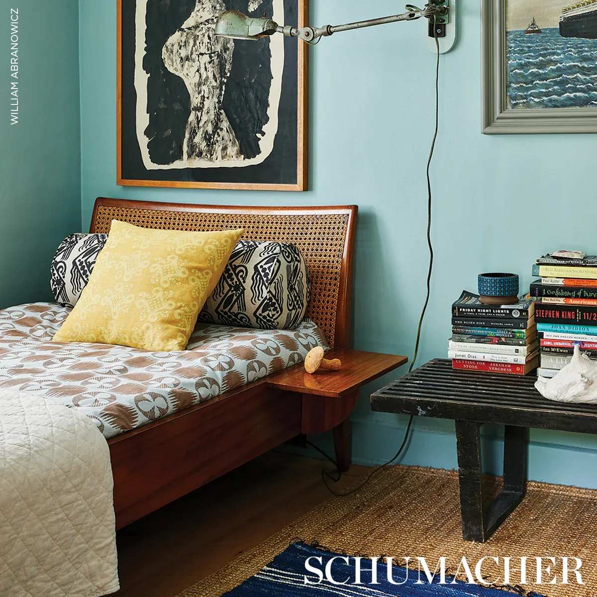 LUNARIA fabric BROWN ON SKY color by Schumacher