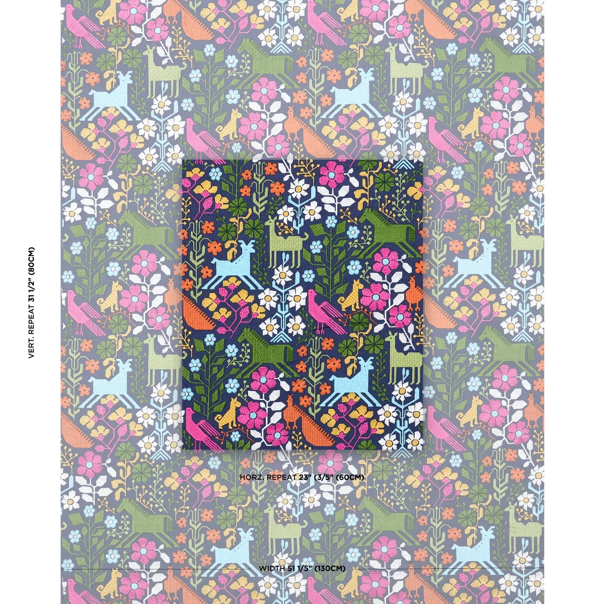 LUPITA EMBROIDERY fabric MULTI ON NAVY color by Schumacher