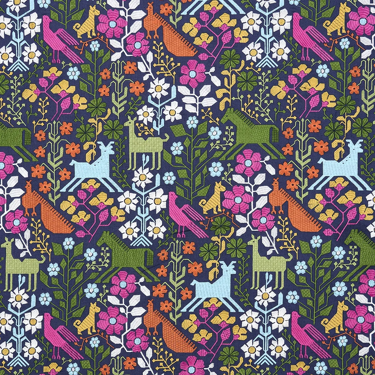 LUPITA EMBROIDERY fabric MULTI ON NAVY color by Schumacher