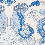 MAGIC MOUNTAIN DRAGON Fabric – PORCELAIN | Schumacher | Wall MAGIC MOUNTAIN DRAGON fabric PORCELAIN color by Schumacher