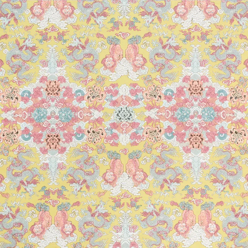 MAGIC MOUNTAIN DRAGON fabric YELLOW color by Schumacher
