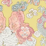 MAGIC MOUNTAIN DRAGON fabric YELLOW color by Schumacher