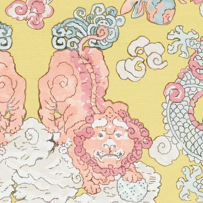 MAGIC MOUNTAIN DRAGON fabric YELLOW color by Schumacher