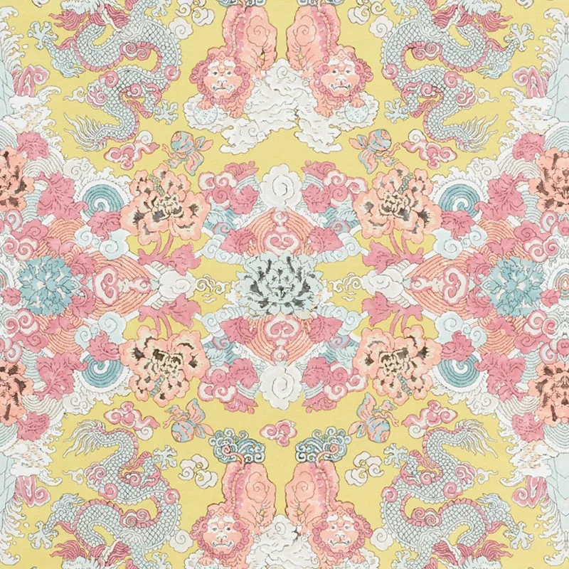 MAGIC MOUNTAIN DRAGON fabric YELLOW color by Schumacher