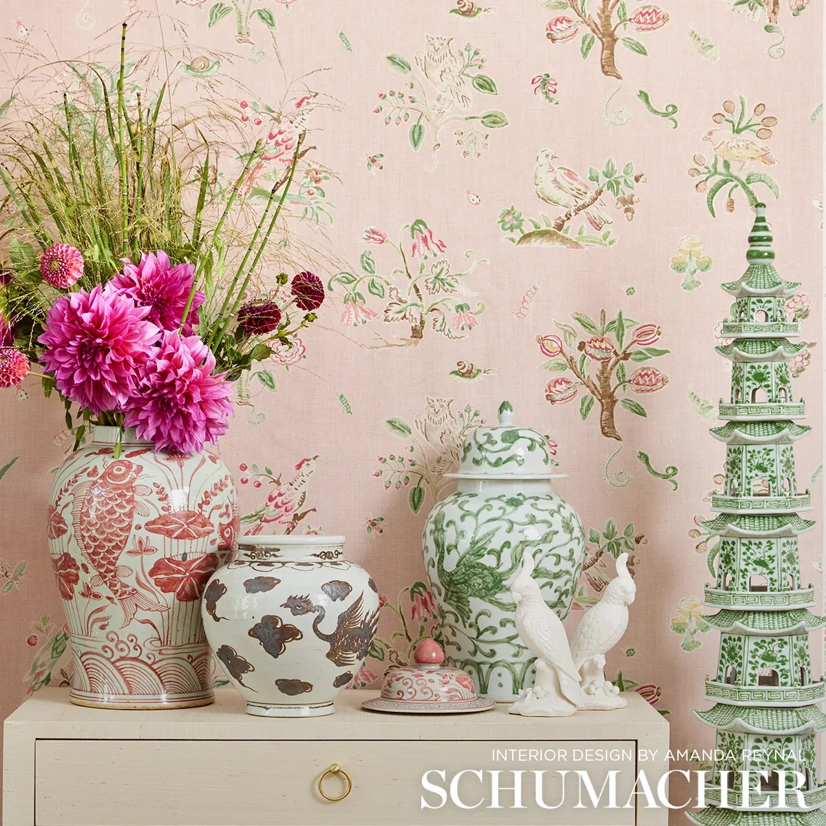 MAGICAL MENAGERIE Fabric – BLUSH | Schumacher | Wallpaper Tw MAGICAL MENAGERIE fabric BLUSH color by Schumacher
