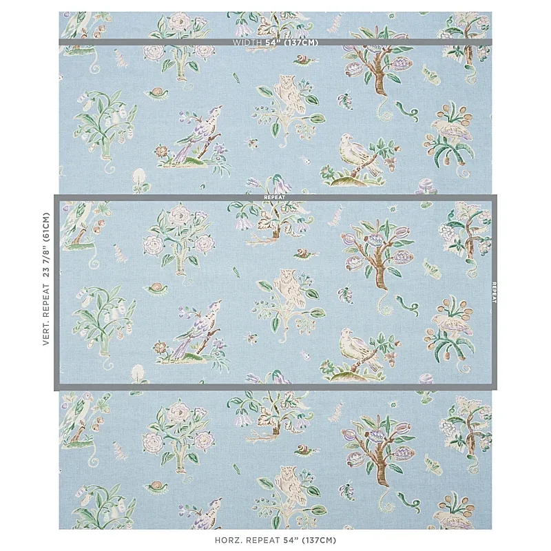 MAGICAL MENAGERIE Fabric – SKY | Schumacher | Wallpaper Twin MAGICAL MENAGERIE fabric SKY color by Schumacher