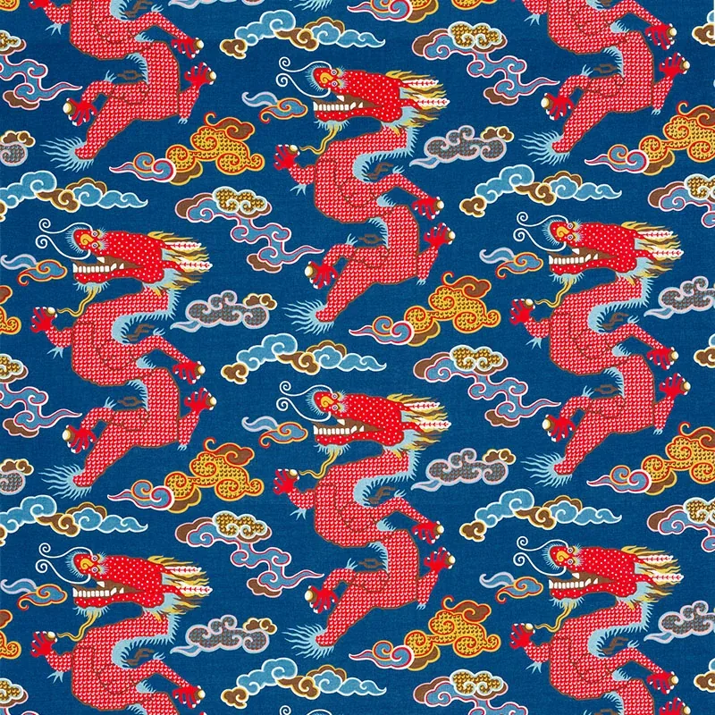 MAGICAL MING DRAGON Fabric – NAVY | Schumacher | Wallpaper T MAGICAL MING DRAGON fabric NAVY color by Schumacher
