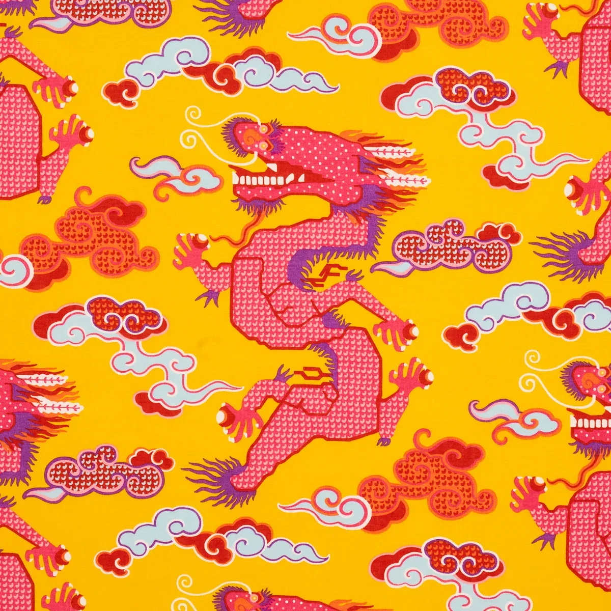 MAGICAL MING DRAGON fabric YELLOW color by Schumacher