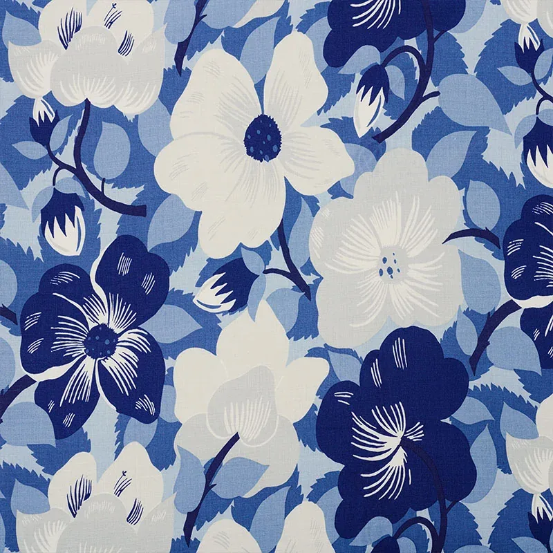 MAGNOLIAS fabric BLUES color by Schumacher