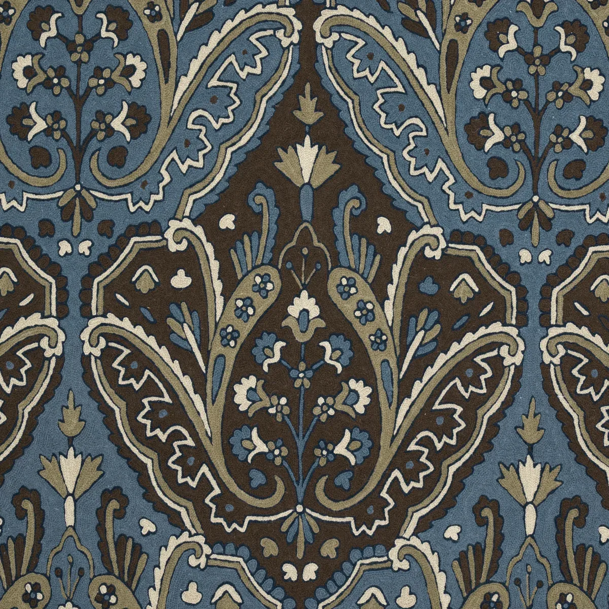 Maharajah Crewel Embroidery fabric INDIGO color by Schumacher