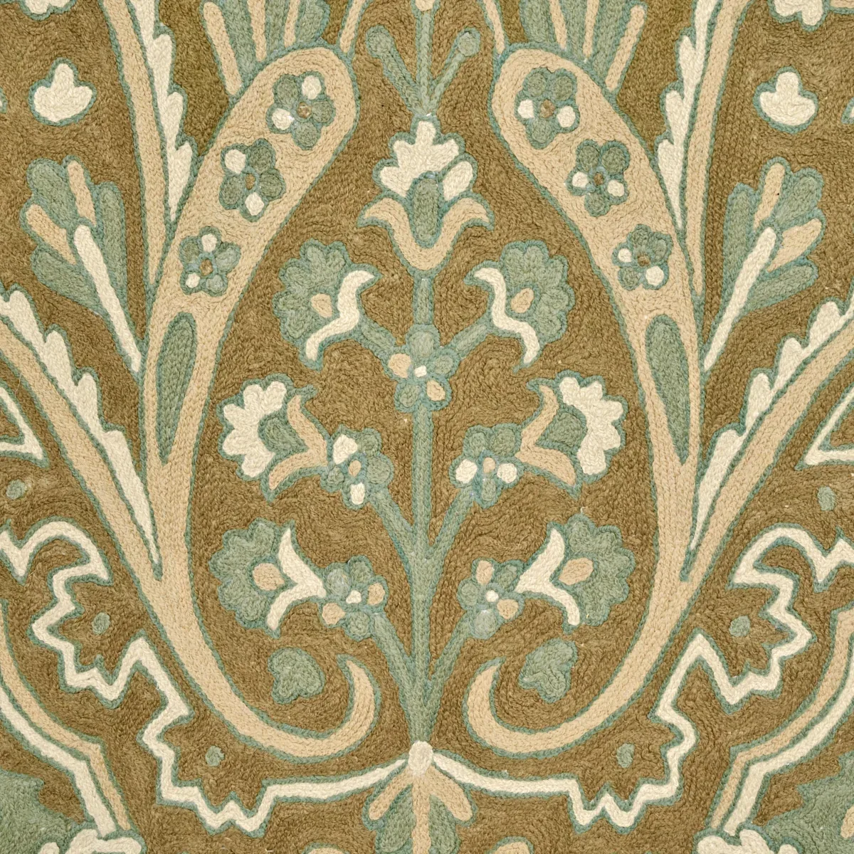 Maharajah Crewel Embroidery Fabric – VERDIGRIS | Schumacher Maharajah Crewel Embroidery fabric VERDIGRIS color by Schumacher