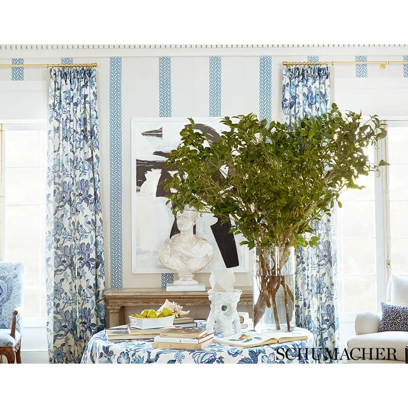 MANDEVILLE EMBROIDERY fabric PACIFIC color by Schumacher