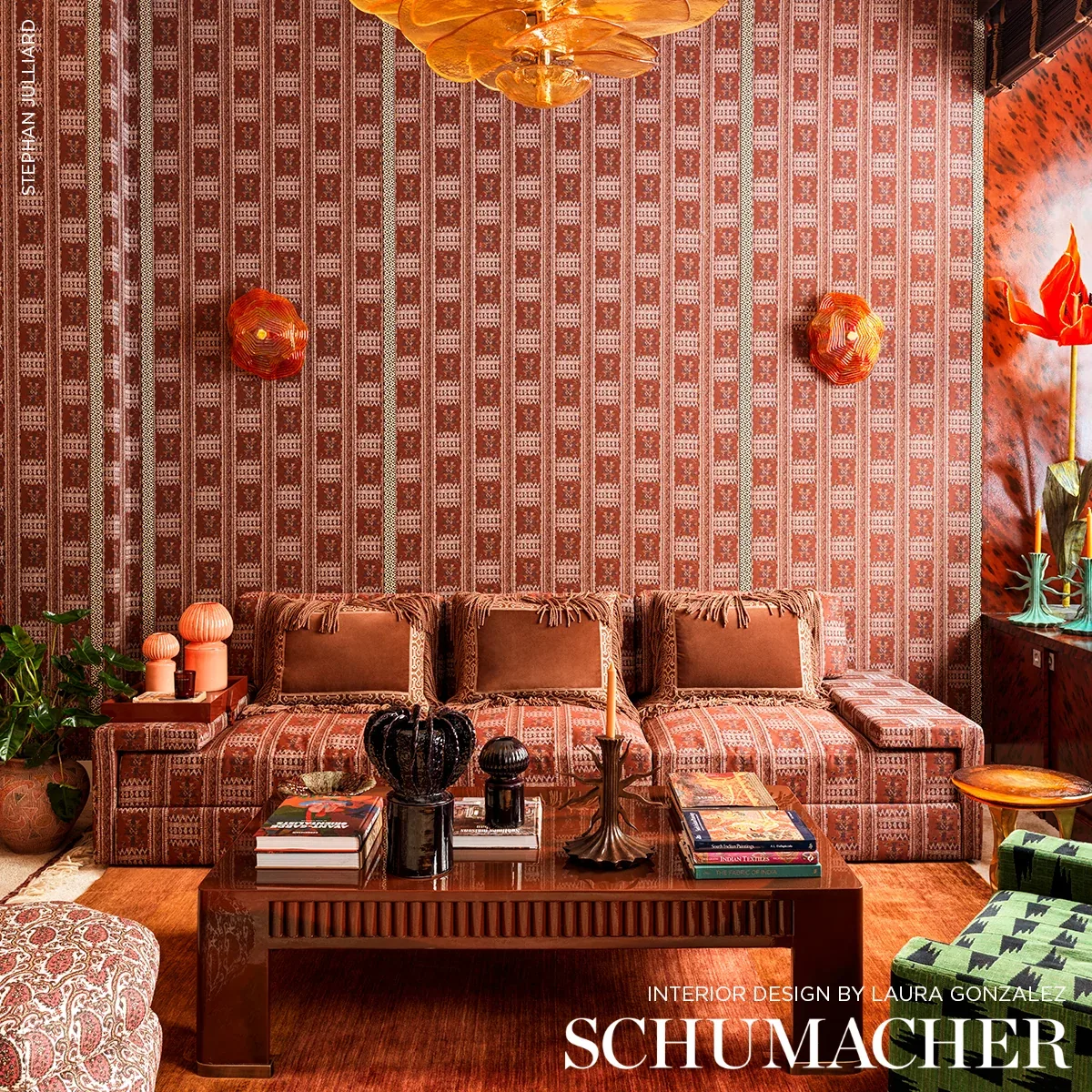 MARACENA JACQUARD fabric RED color by Schumacher