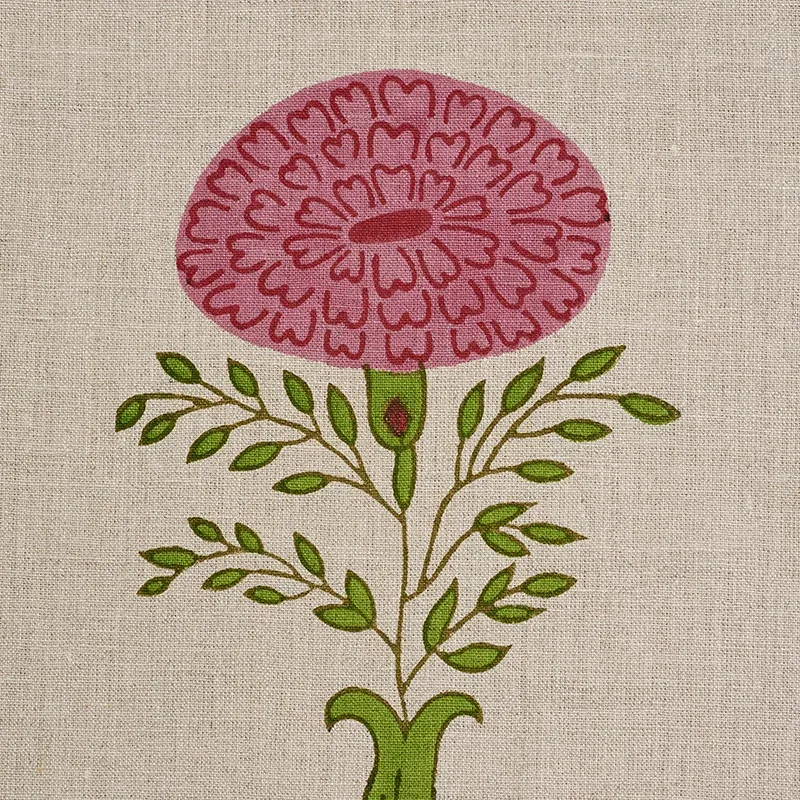 Marigold Hand Block Print fabric PINK color by Schumacher