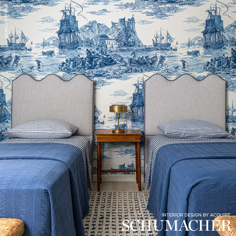 MARINE TOILE fabric INDIGO color by Schumacher