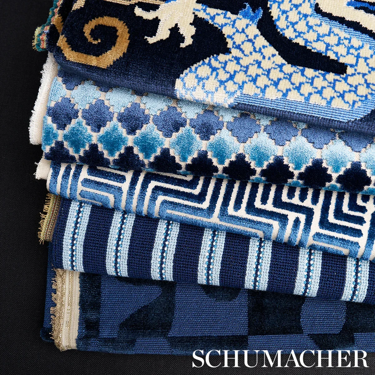 MARRAKESH VELVET Fabric – INDIGO | Schumacher | Wallpaper Tw MARRAKESH VELVET fabric INDIGO color by Schumacher