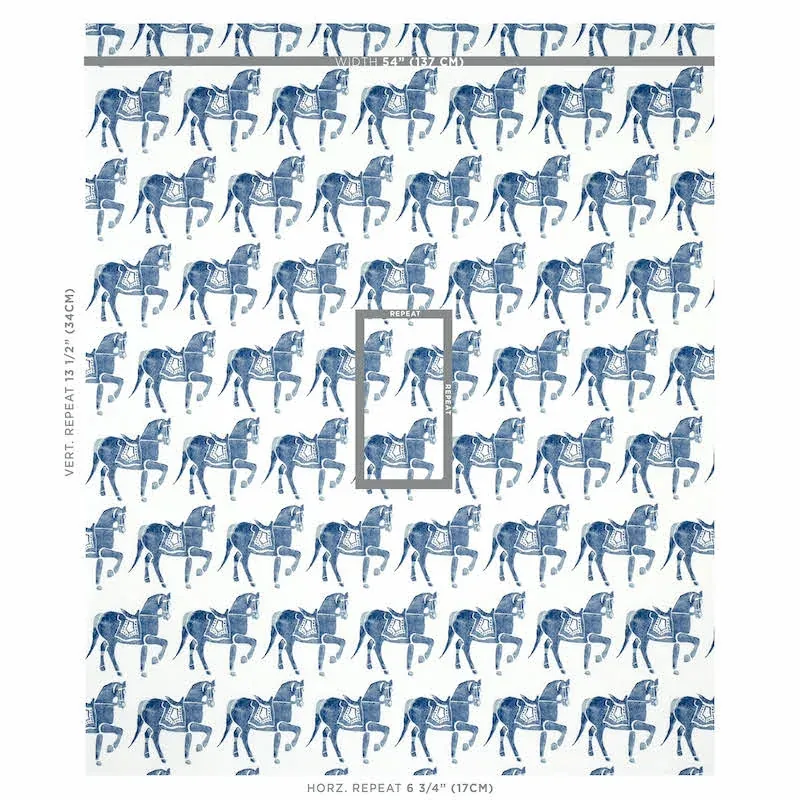 Marwari Horse Fabric – NAVY | Schumacher | Wallpaper Twins Marwari Horse fabric NAVY color by Schumacher