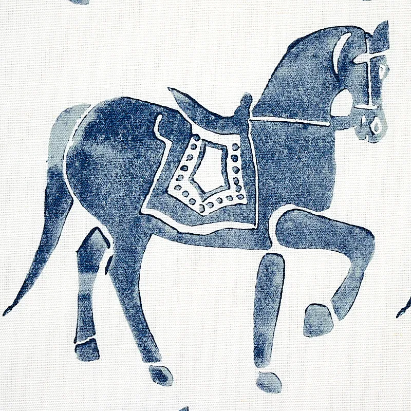 Marwari Horse Fabric – NAVY | Schumacher | Wallpaper Twins Marwari Horse fabric NAVY color by Schumacher