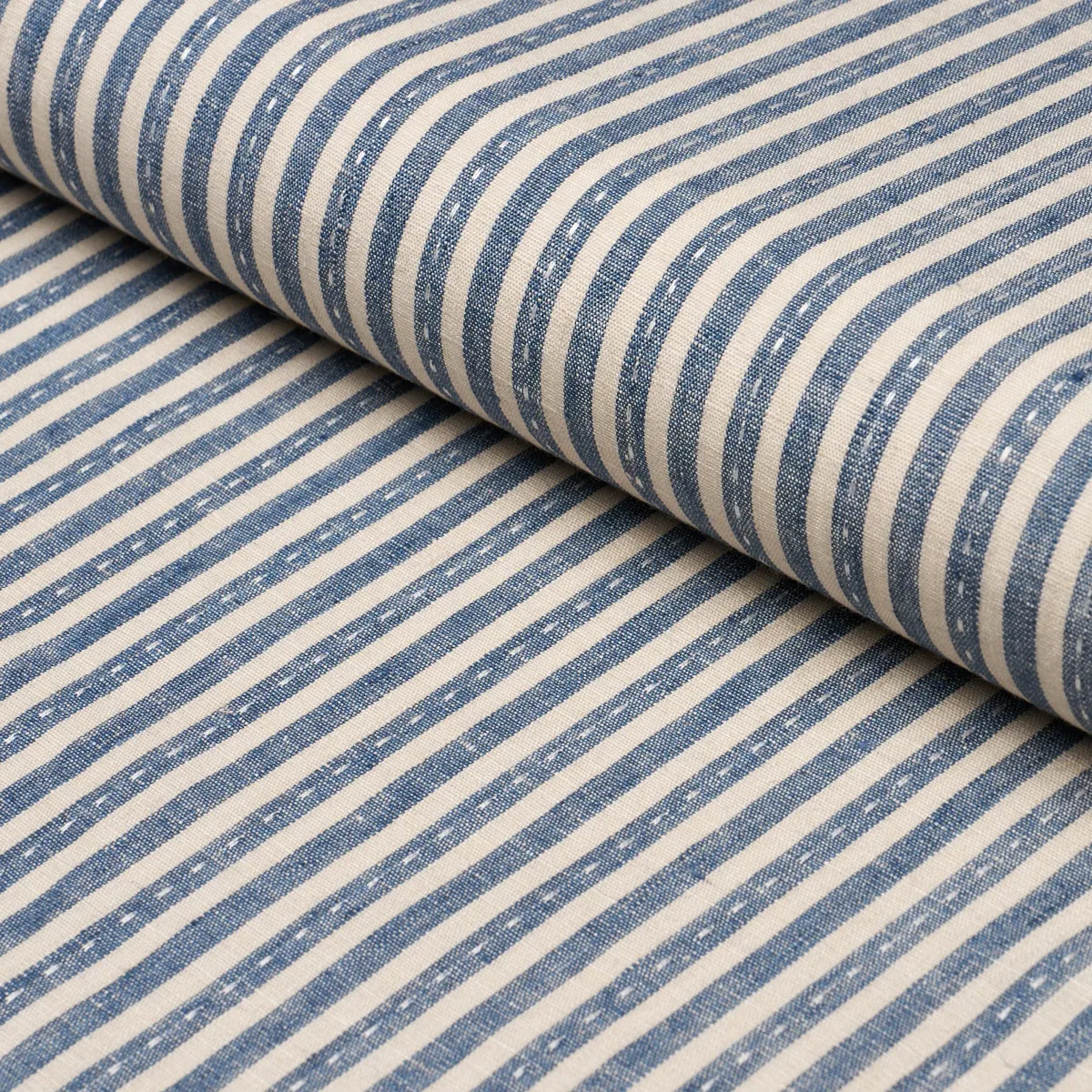 MATHIS TICKING STRIPE fabric INDIGO color by Schumacher