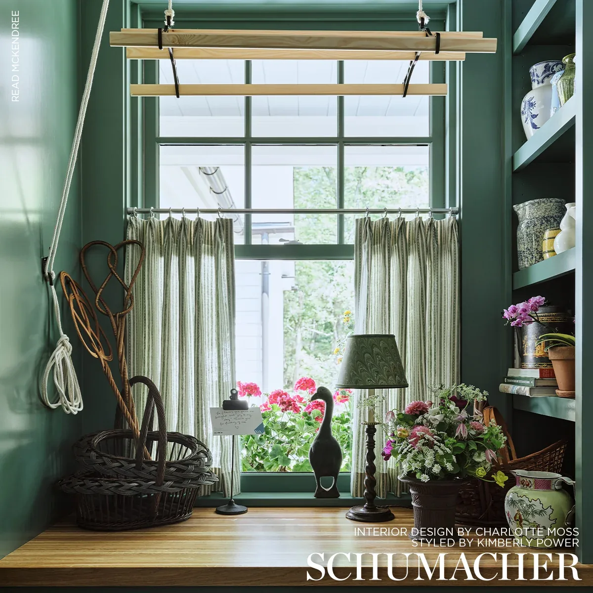 MATHIS TICKING STRIPE fabric SAGE color by Schumacher
