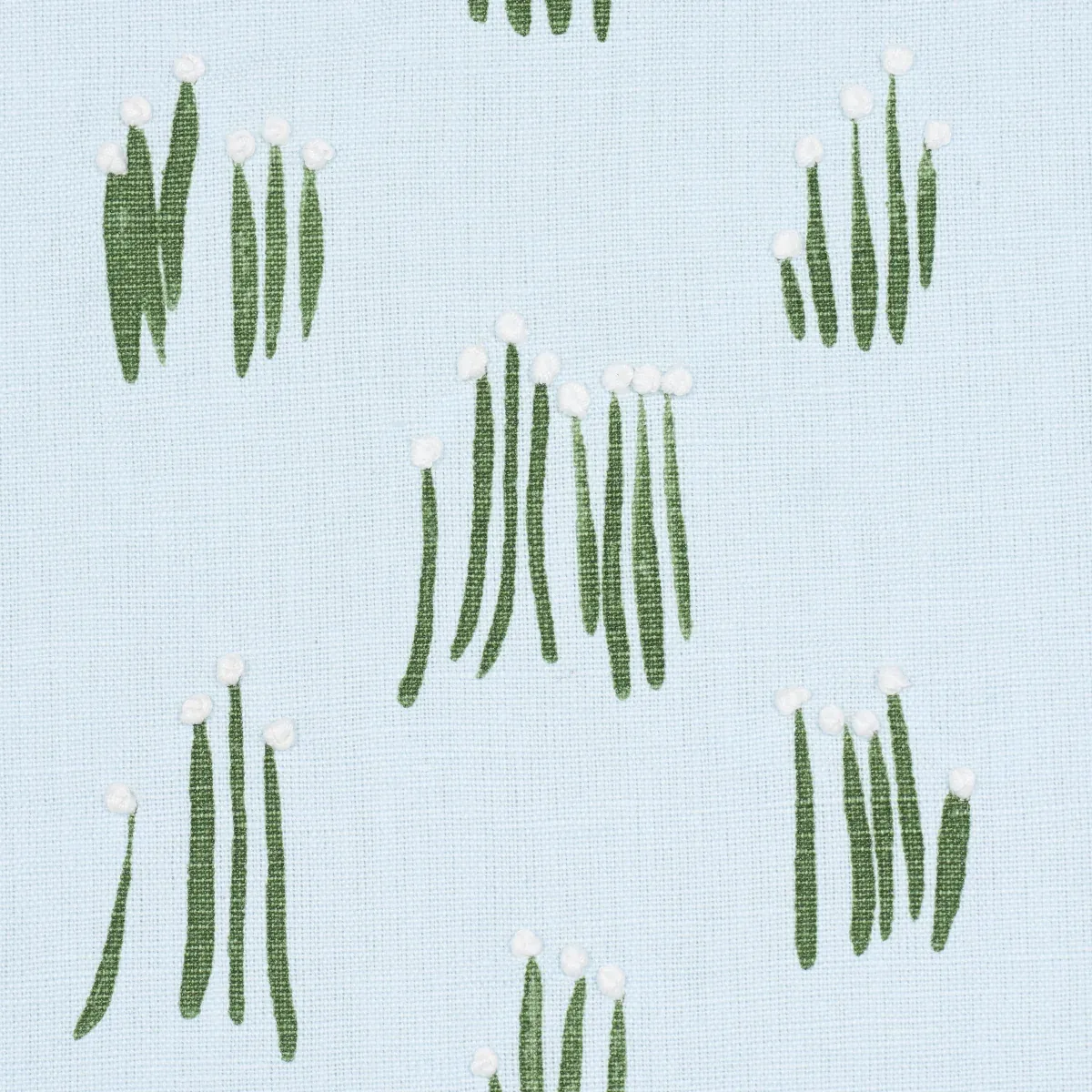 MEADOW BUTTON HAND EMBROIDERY Fabric – BLUE | Schumacher | W MEADOW BUTTON HAND EMBROIDERY fabric BLUE color by Schumacher