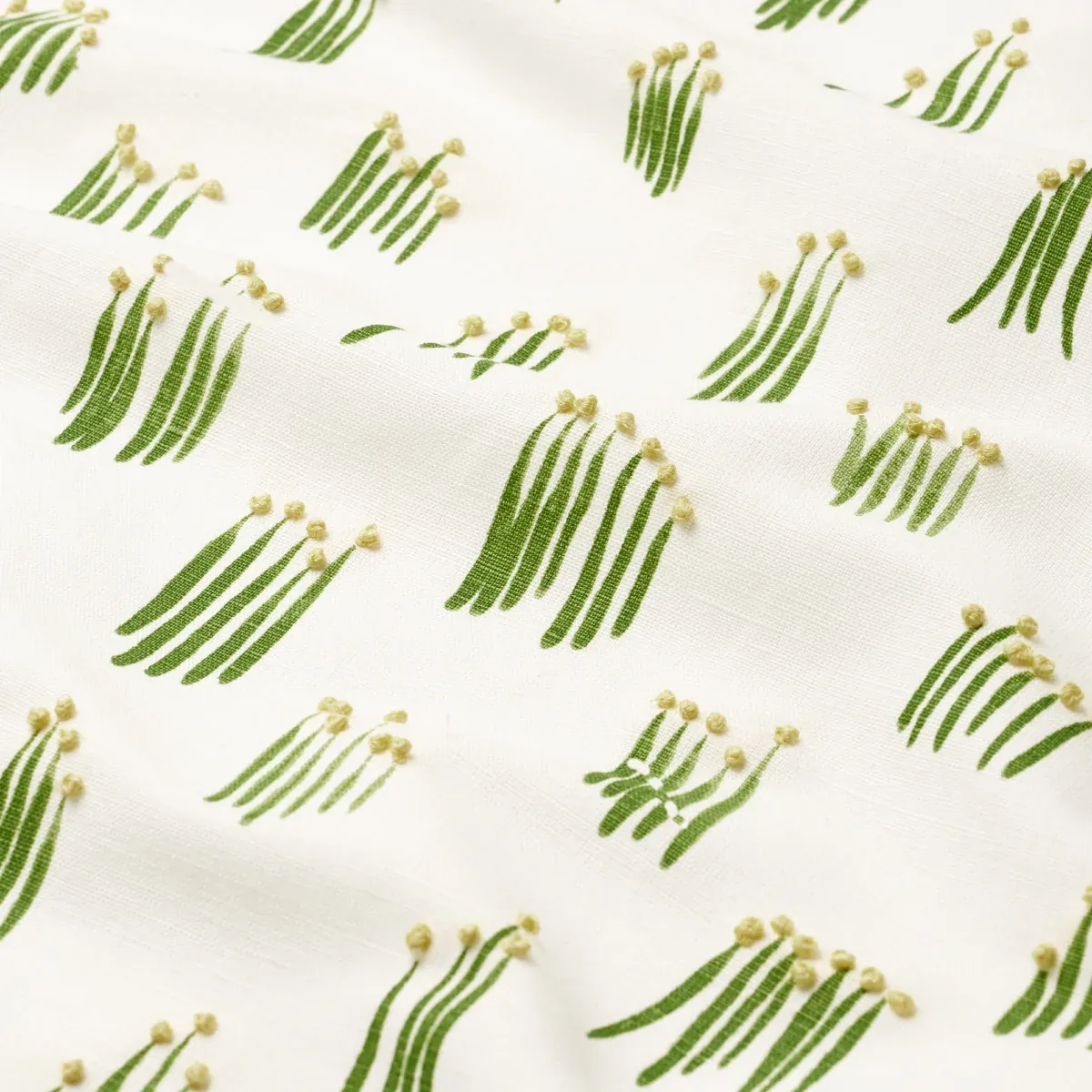 MEADOW BUTTON HAND EMBROIDERY Fabric – YELLOW | Schumacher | MEADOW BUTTON HAND EMBROIDERY fabric YELLOW color by Schumacher