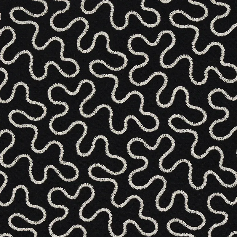 MEANDER EMBROIDERY fabric BLACK color by Schumacher