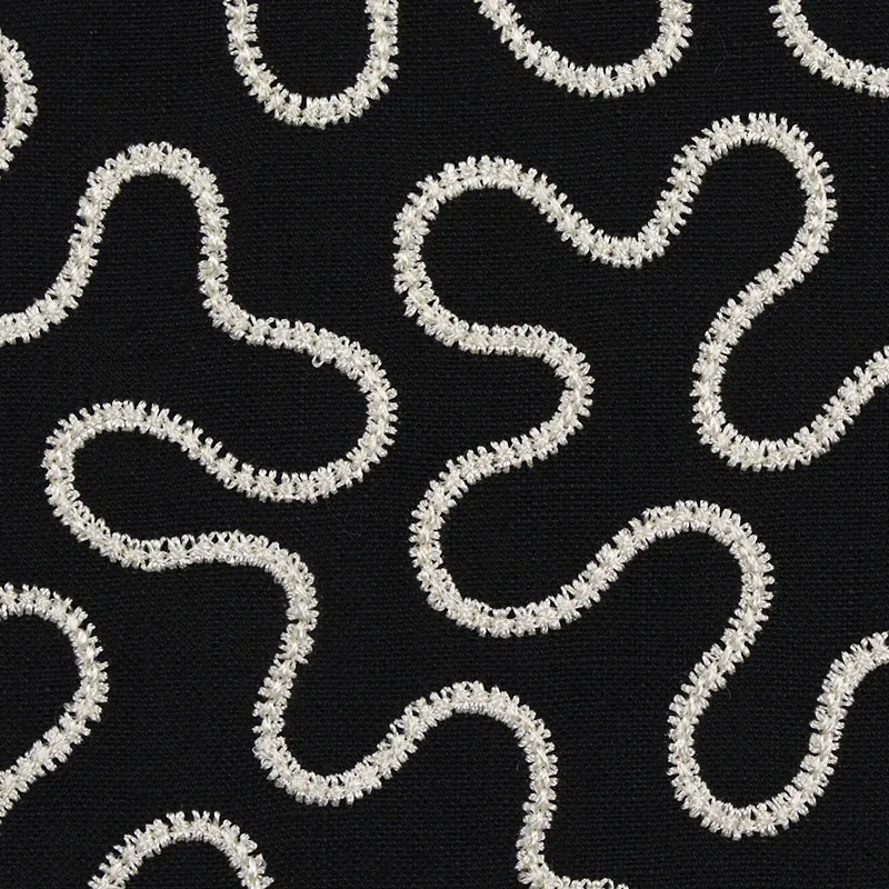 MEANDER EMBROIDERY fabric BLACK color by Schumacher