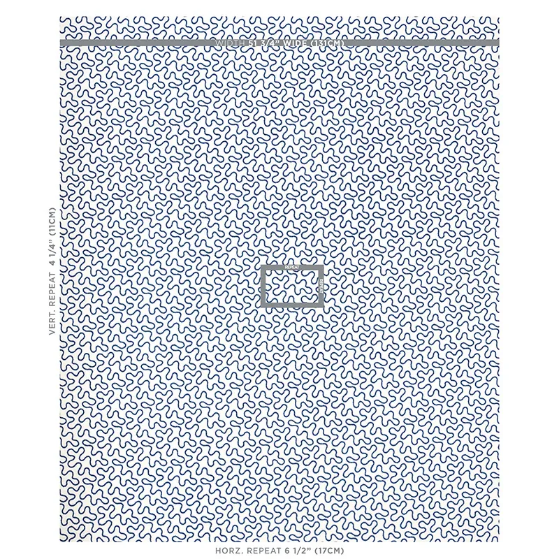 MEANDER EMBROIDERY fabric BLUE ON IVORY color by Schumacher