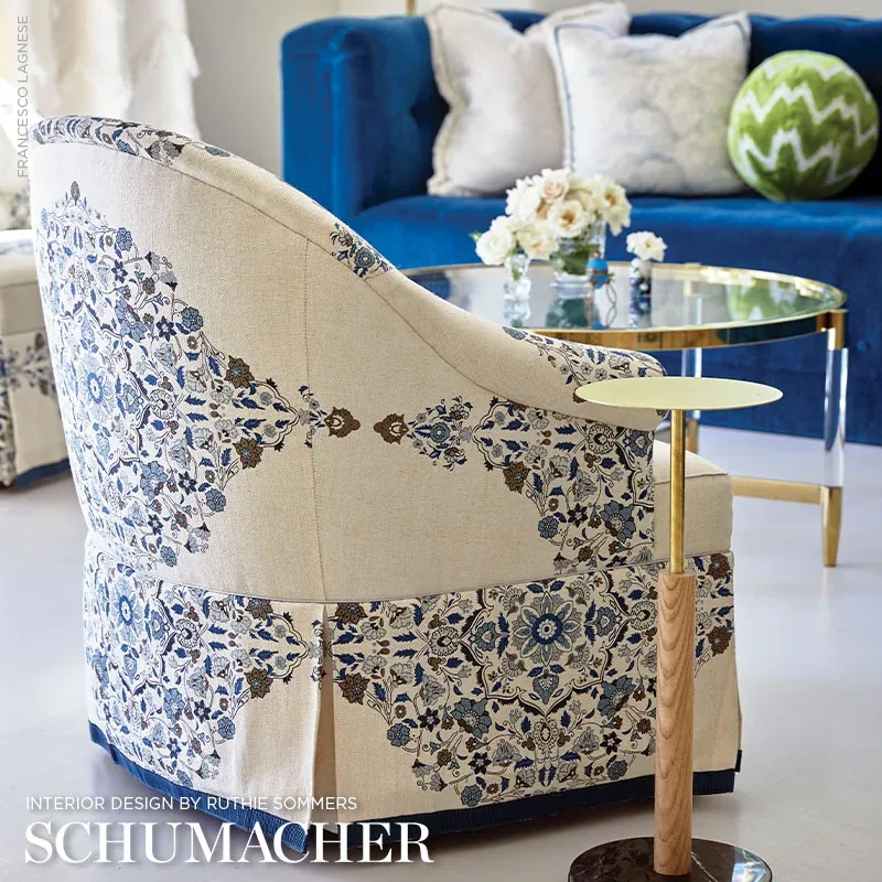MEHNDI LINEN PRINT Fabric – INDIGO | Schumacher | Wallpaper MEHNDI LINEN PRINT fabric INDIGO color by Schumacher