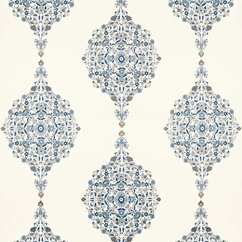 MEHNDI LINEN PRINT fabric INDIGO color by Schumacher