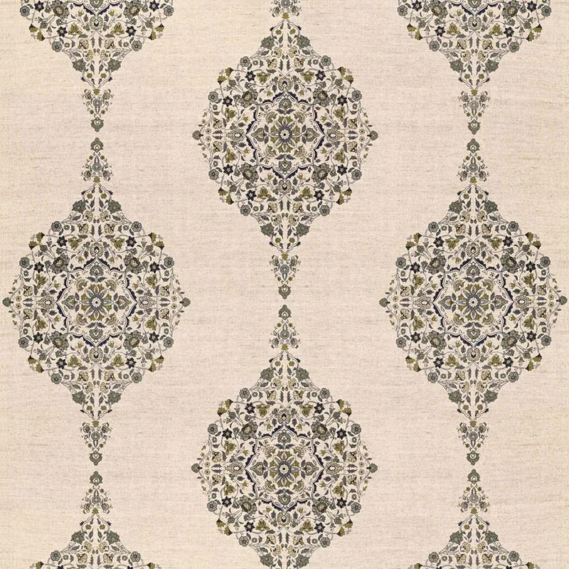 MEHNDI LINEN PRINT fabric SMOKE color by Schumacher