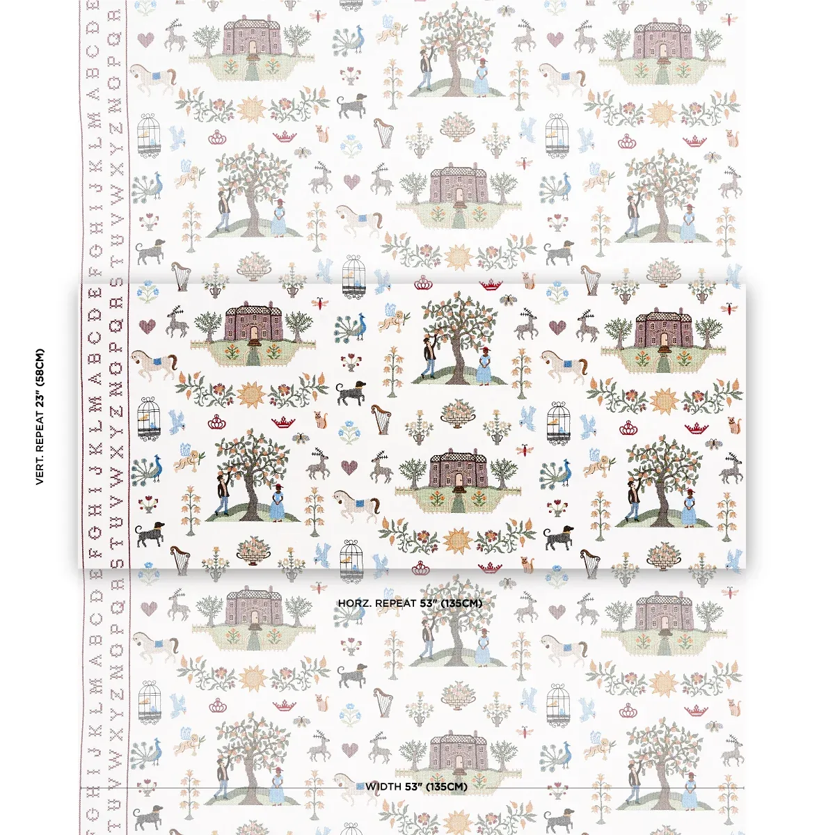 MERRIFIELD SAMPLER Fabric – DOCUMENT | Schumacher | Wallpape MERRIFIELD SAMPLER fabric DOCUMENT color by Schumacher