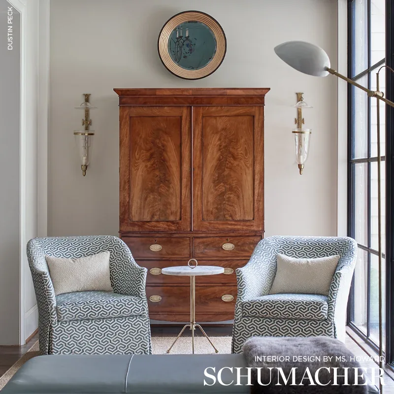 MING FRET VELVET fabric MINERAL color by Schumacher