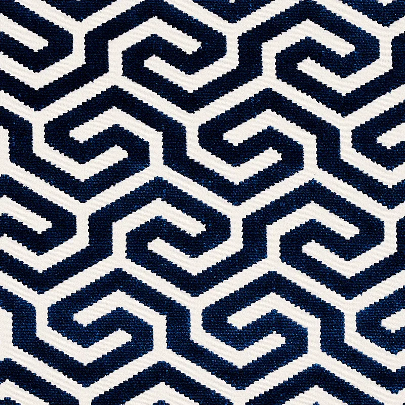 MING FRET VELVET fabric NAVY color by Schumacher